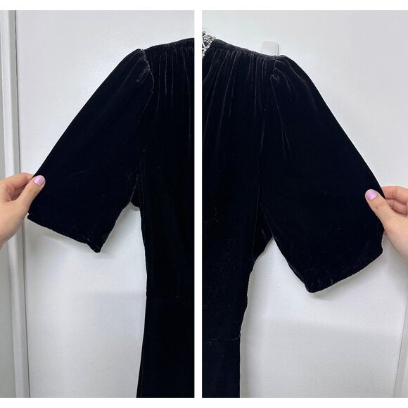 Saloni Tabitha Velvet Mini Dress Black Diamante Embroidery Beaded Crystal US 8 - Picture 16 of 16